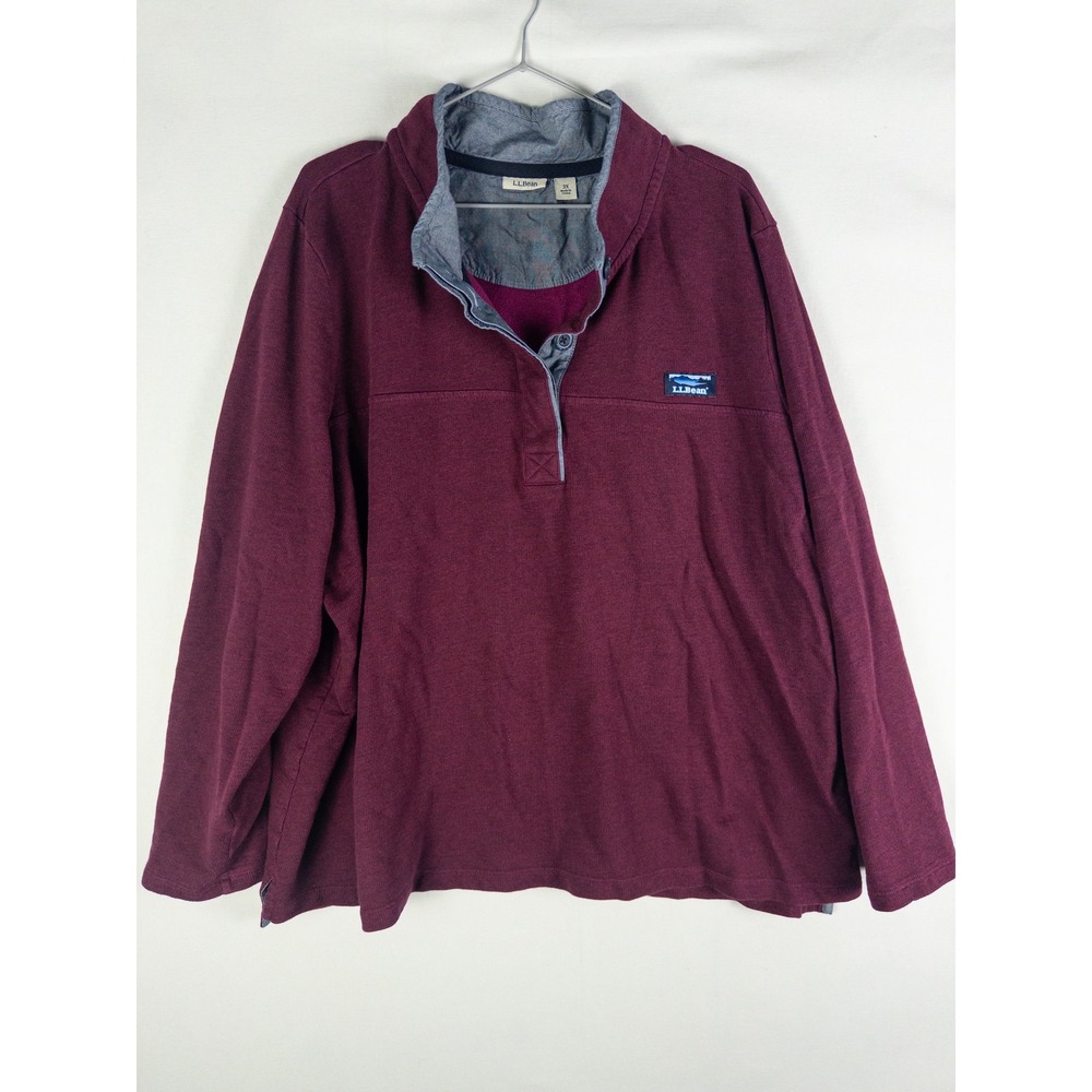LL Bean Snap Pullover Sweatshirt Womens 3X Burgundy 100% Cotton Chambray Lined H